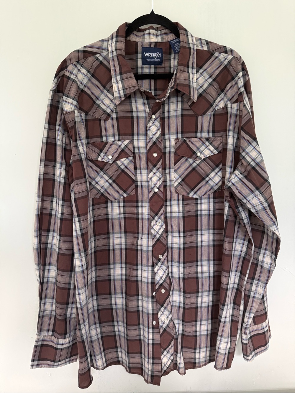 Vintage Wrangler Brown Plaid Pearl Snap Western Cowboy Shirt Size 2XLT